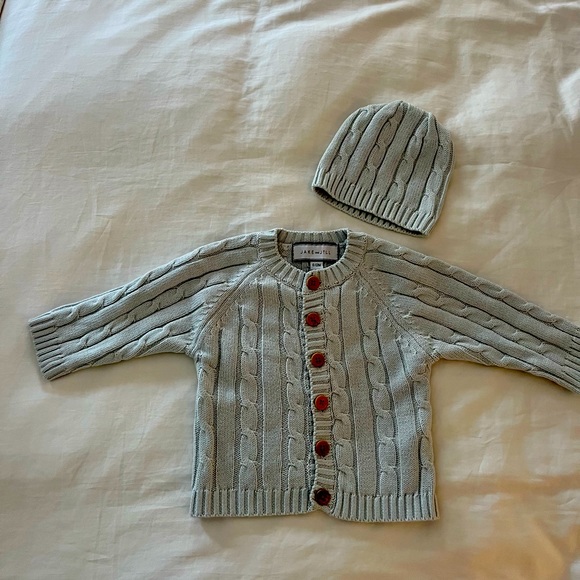 Jake and Jill matching cardigan, knit hat, and blanket - Picture 2 of 3